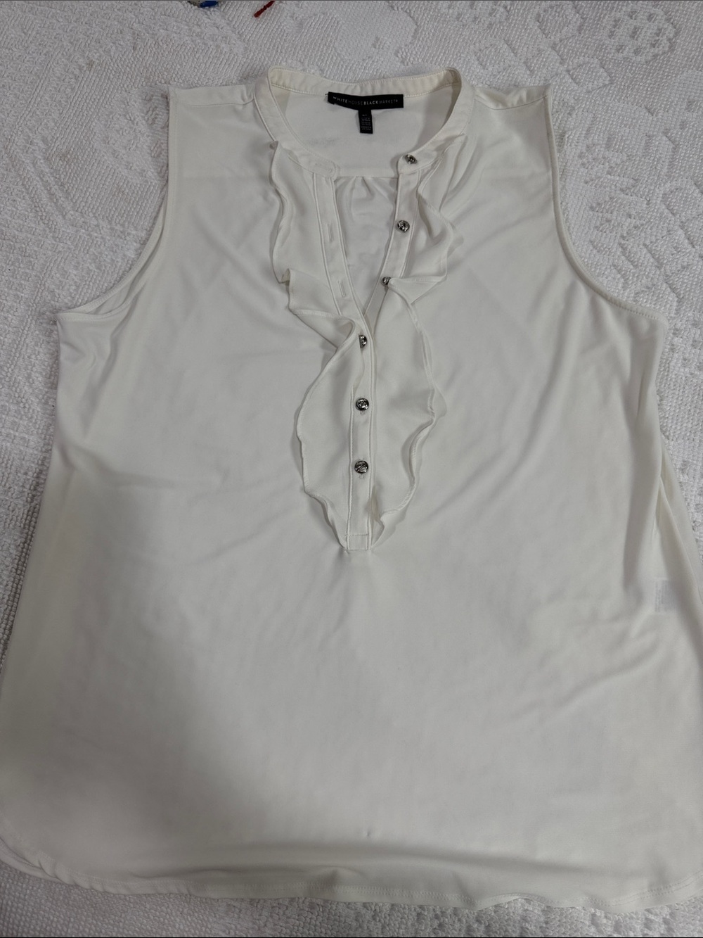 White House Black Market Ivory Ruffle-Front Sleeveless Shell